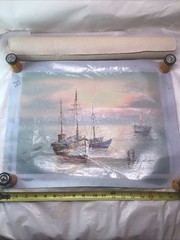 (2)Orig John Luini Oil On Canvas 20×15 Painting New England Fishing Harbor Scene