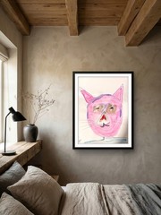 One Friend Cat 11X 14″ Neo Impressionist Acrylic Painting Canvas Loose Paper