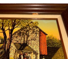Vintage H. Hargrove Framed Farm Print Steam Tractor Barn Americana Landscape