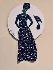 African American Woman With Music Note Dress Round 10 In Canvas