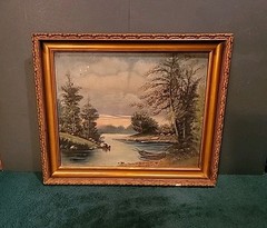 Antique OIL PAINTING ON CANVAS Artist A. TAYLOR Wood Frame WASHINGTON DC Framer