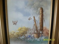 Butterflies In A Field Of Wild Flowers Painting Oil On Canvas Signed Framed