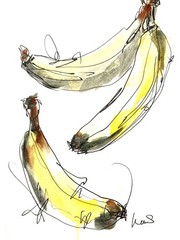 Original Abstract Expressionism 9X12 Three Bananas Paper Ink Handmade Signed 15
