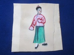 Vintage (8) Oriented hand painted figurine on paper colored portrait art 3″ X 3″