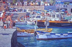 ORIGINAL OIL PAINTING, ITALIAN FISHING VILLAGE, NAUTICAL ART, Listed Artist NR!