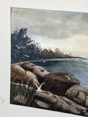 Vintage Watercolor COASTLINE, SEAGULLS ~ Beach House, SHE SHED, Cottage Decor