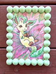 Original Leafeon Painting by Alannah Dyer- Art 4×6 in Framed Verdant Pokémon Eve