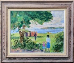 Ove Köser (1918-2003): CAMPING AT THE LAKE, original oil painting