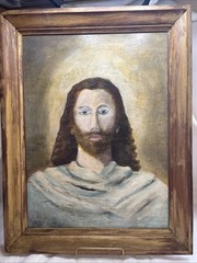 Jesus Christ Painting Framed Vintage Painted By John CUNDIFF 23.5” X 17” Old Art