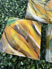 3 Vintage Hand Painted Abstract Canvas Art MCM Style Wall Decor Orange Brown