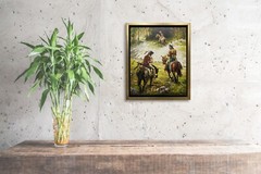Hungryartist -Original Oil Painting of Native Hunters on Canvas 8×10 Framed