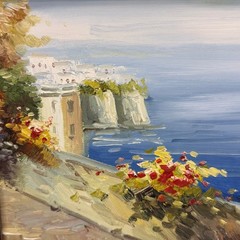 Original Oil Painting Ornate Deep Well Frame Coastal Landscape