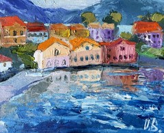 Kefalonia Painting Original Art Impasto Oil Painting 5×6″ Greece Wall Art signed