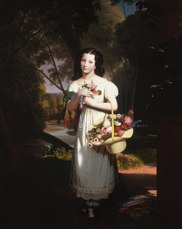 stunning oil painting handpainted on canvas-a young girl with flowers