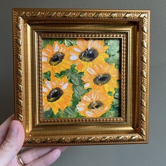 Sunflowers ,flowers, original,miniature Painting,small,mini, Framed