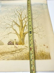 Vintage Original Art “Late Autumn” Signed Mary Anne Wright Watercolor Pen Barn