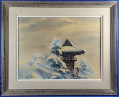 Frank M. Hamilton „Kiyomizu Winter, Yokyo, Japan“ Original Gouache Watercolor