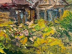 Oil painting Wooden houses Ukrainian painter Fiberboard original landscape art