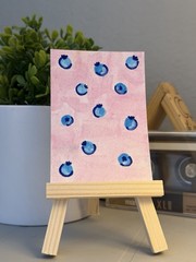 Original ACEO Blueberry Botanical Watercolor Whimsical Cute Collectible Artwork