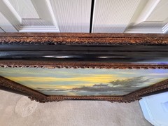 50×40″ Ornate Baroque Giltwood & Black Enamel Frame w/Oil on Canvas Painting