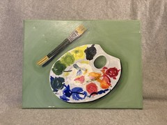 An acrylic realism piece titled “When can I peel the paint”, 12”x16” canvas