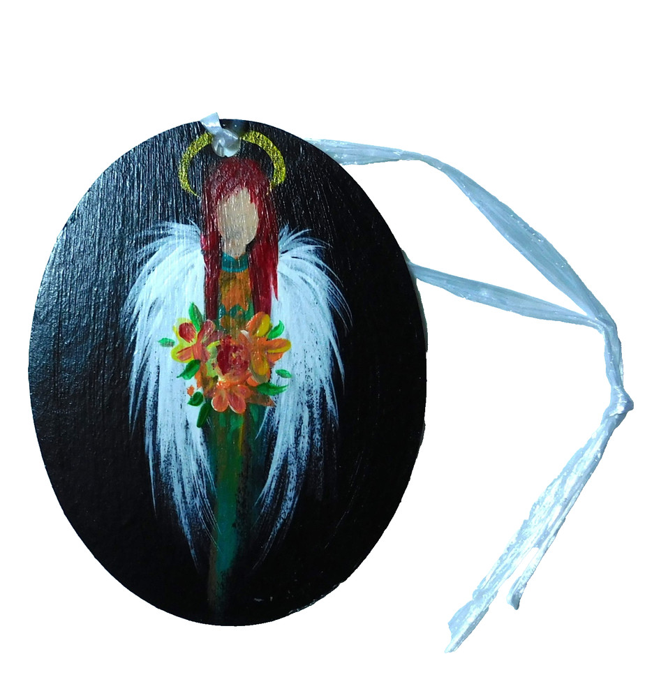 Angel Ornament Pumpkins Thanksgiving Autumn Original Painting Art by Rain Crow