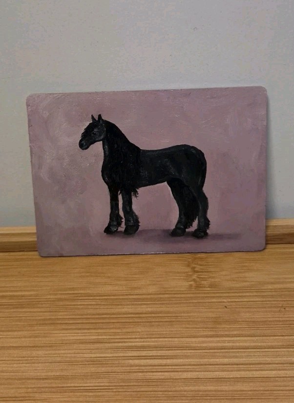 ACEO Original Signed Black Horse Study | Oil On Wood Signed | Horse Breed