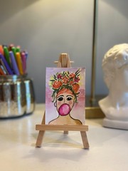 Original ACEO Watercolor 2.5 x 3.5, Signed, title: Bubble Queen