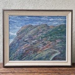 Gunnar Nerlund, Boat, coastal landscape, Oil on cardboard, Vätterstranden ,60s