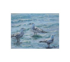 Original Bird Artwork Pastel Seagull Waves California Beach Wildlife