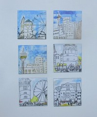 Old Town Düsseldorf Counter Original 40×40 Acrylic Picture Canvas Drawing Unique