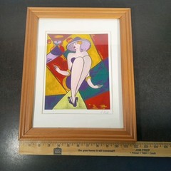 2 Linda Le Kinff Serigraph „Note d’Or“ & „Debbie“ Matted Framed Signed 15″x12″