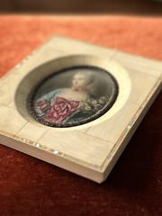 Antique 19th C Hand Painted French Portrait of a Lady Boucher MOP Frame