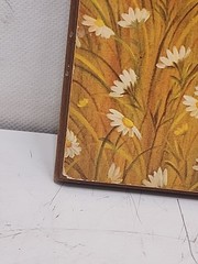 1976 Shiela Dowdell Painting Plaque, 3 Girls In Field Two Brunette One Blonde