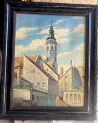 Oil Painting Church Old Town H.Derheld Signed° Wer Knows Den Venue ? Hinterhöfe