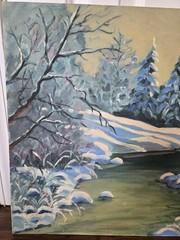 Vintage Original Oil Painting Winter Landscape On Canvas 18×24