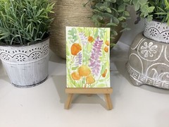 Aceo By Kenna Painting Card Orange Flowers 2.5” X 3.5” Signed Original