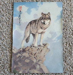 Hand Painted On Leather-Mongolian Wolf Art, Artist Signed