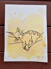 Original Yellow Cat Snuggle Painting By Alannah Dyer Acrylic 9×12 in. Trendy Pet