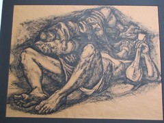 FRANCIS DE ERDELY LARGE ORIGINAL INK DRAWING FAMILY MAN MUSICIAN EXPRESSIONIST