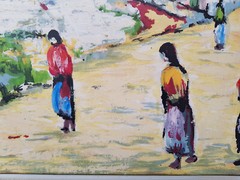 Large oil painting artwork with frame painting oil painting city people mill