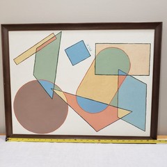Original Geometric Abstract Painting Framed Bauhaus Modern Minimalist Wall Art