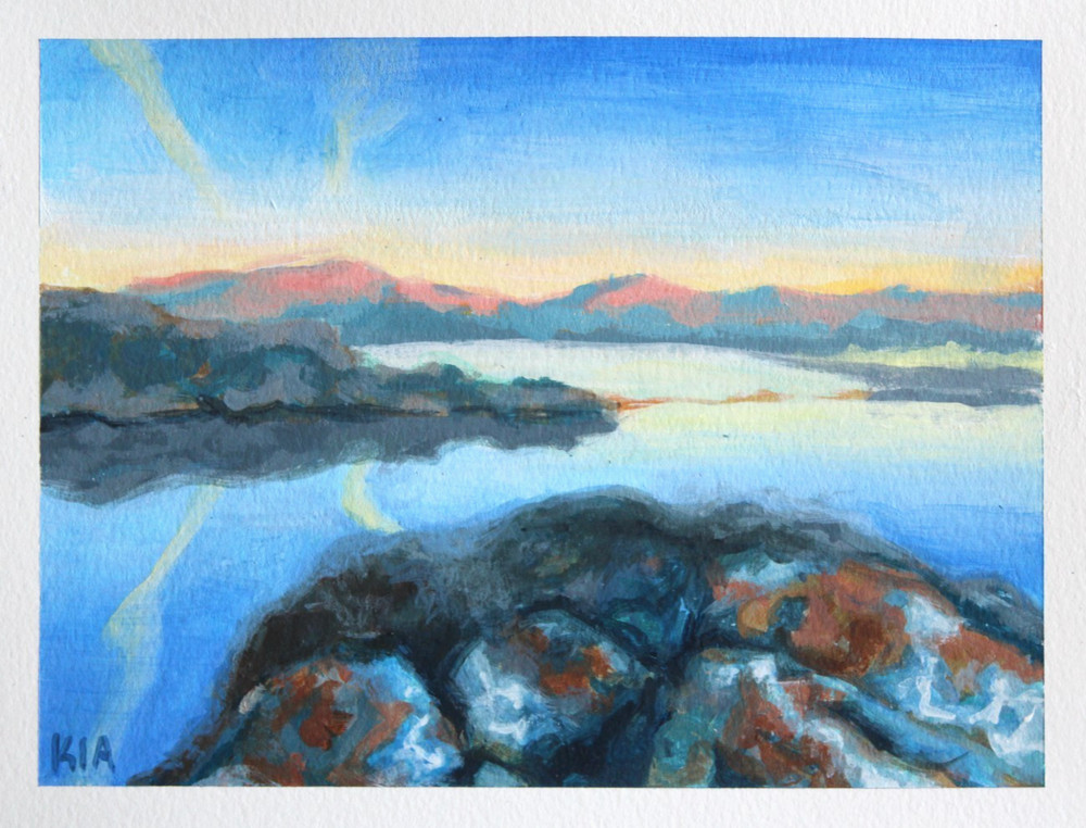 Original Oil Painting Golden Hour Desert Sunset Canyon Lake Impressionist 8×10