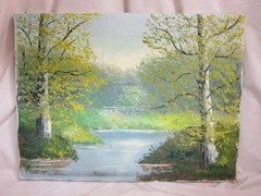original signed vintage oil painting canvas art thick paint nature 12″x16 Janice