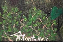 Original Artist Signed R Montanez Oil Painting Landscape Outhouse Latin-American