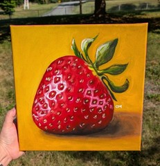 Original Strawberry Fruit Acrylic Painting Hand Painting Art By CM 12in Canvas