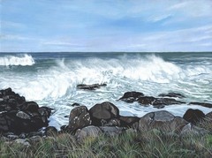 Original Oregon Coast Seascape Painting High Tide Waves 9×12 Parry Johnson