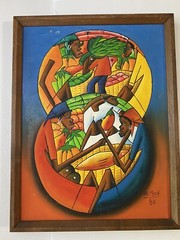 Haitian Abstract Folkart Painting By Nelson 1980 Framed 17” X 13” Inch