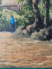 Jorge Romero vintage 80’s painting Campo y Flamboyanes -Puerto Rico Art Latin Am