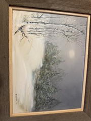 Painting Winter Landscape by M Kratovil 19.5”x23.5” Wooden Frame Landscape Oil
